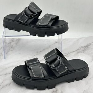 Sorel Sandals Womens Size 6 Black Leather Slides Adjustable Strap NL5223-010